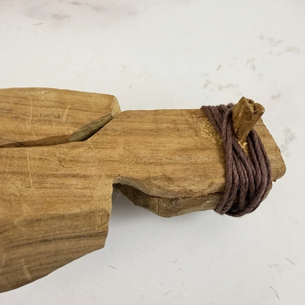 Vintage Olive Wood Salad Tongs Carved Handmade Folk Art Rustic Kitchen Utensils